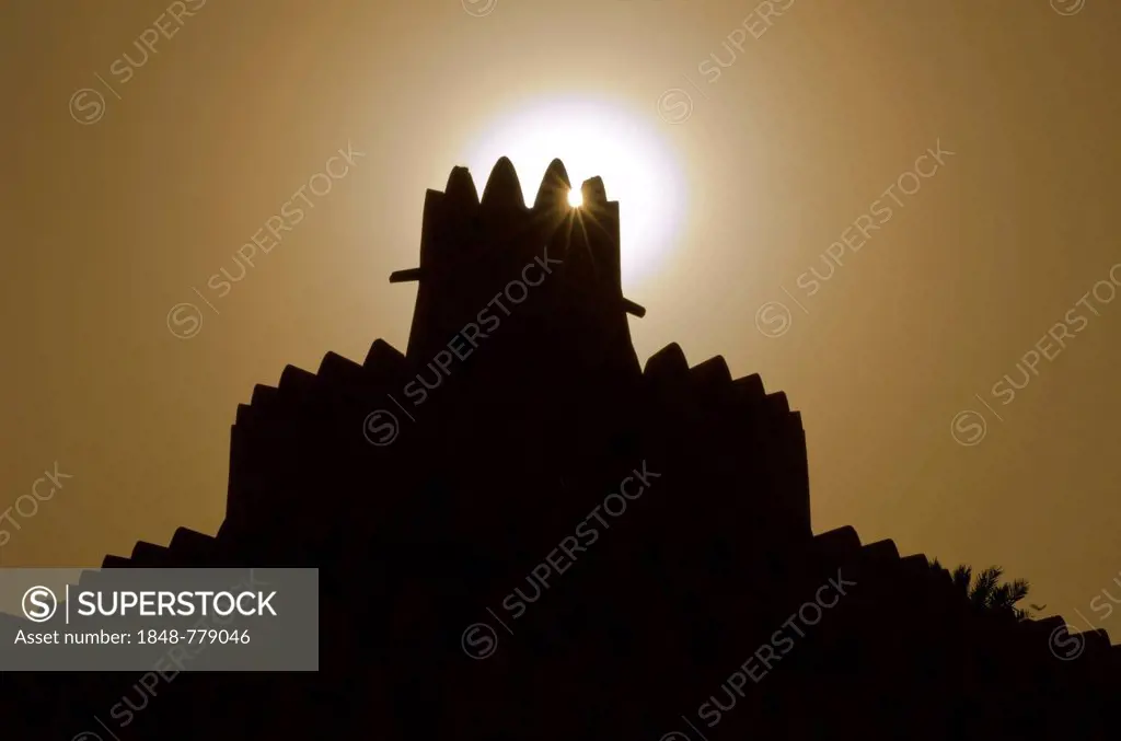 Silhouette of a tower of the Al Ain Palace Museum or Sheikh Zayed Palace Museum