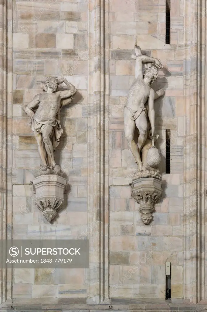 Marble sculptures of the south facade of Milan Cathedral of Santa Maria Nascente