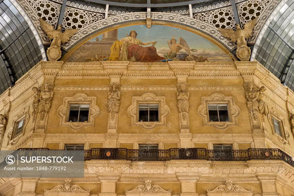 Fresco representing Europe in a lunette of the dome of Galleria Vittorio Emanuele II, opened on 15 September 1867, architect Giuseppe Mengoni