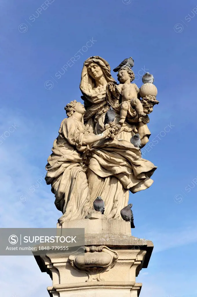 Stone statue of St Anne, 1707, Charles Bridge, UNESCO World Heritage Site, Staré Msto end