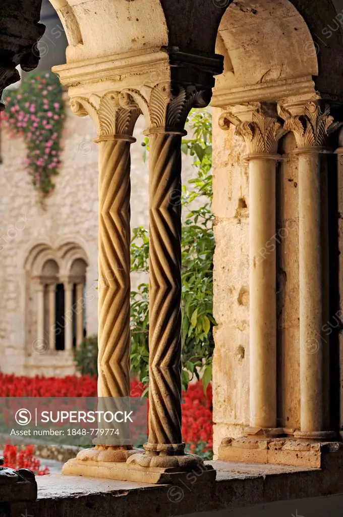 Bifora with double columns in the cloister of the Benedictine Abbey of Casamari, Abbazia di Casamari