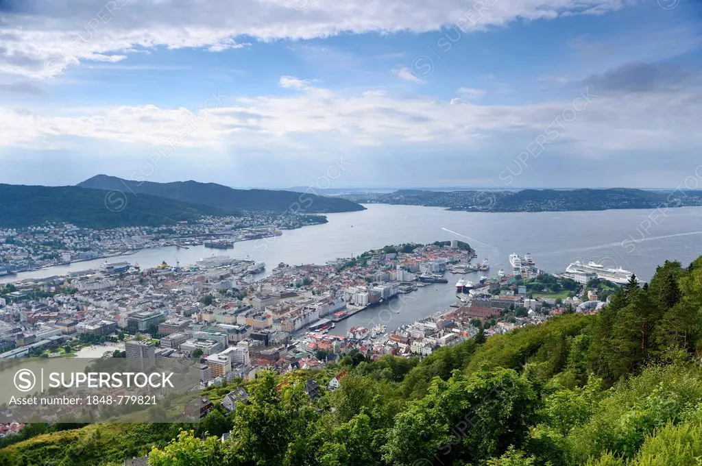 View over the city of Bergen from Fløyen Mountain