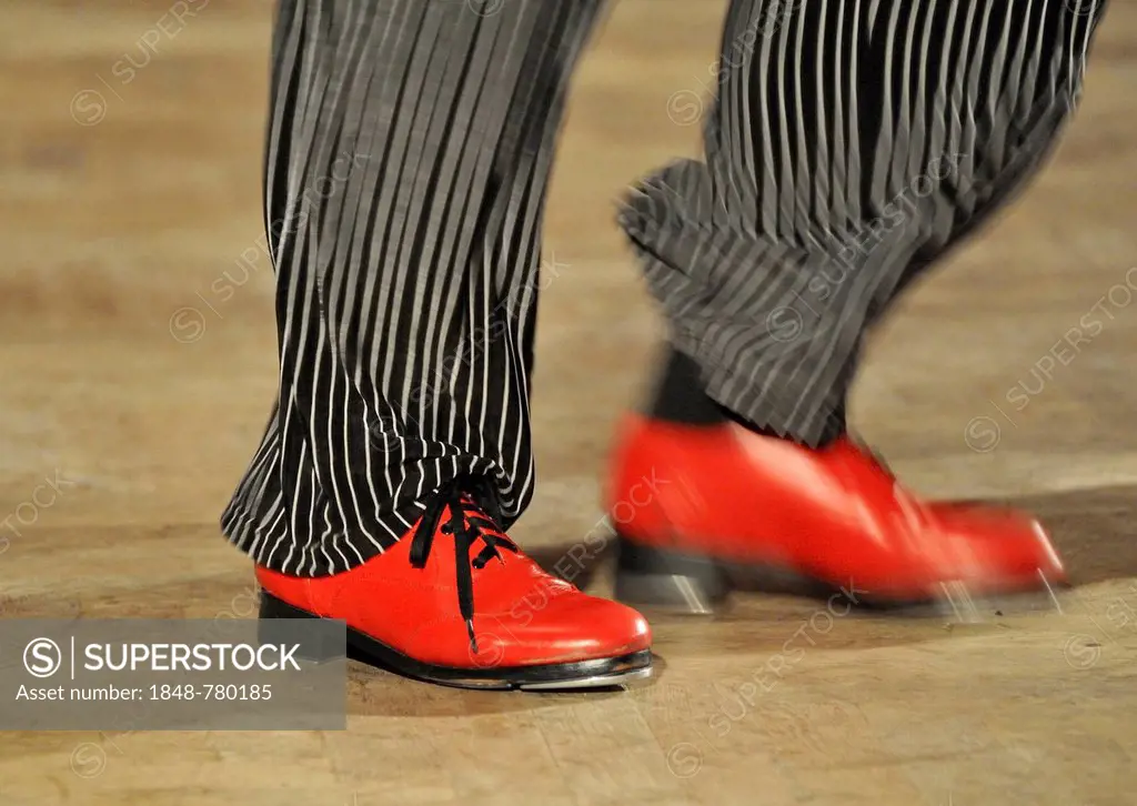Shoes of a step dancer, hoofer, in motion