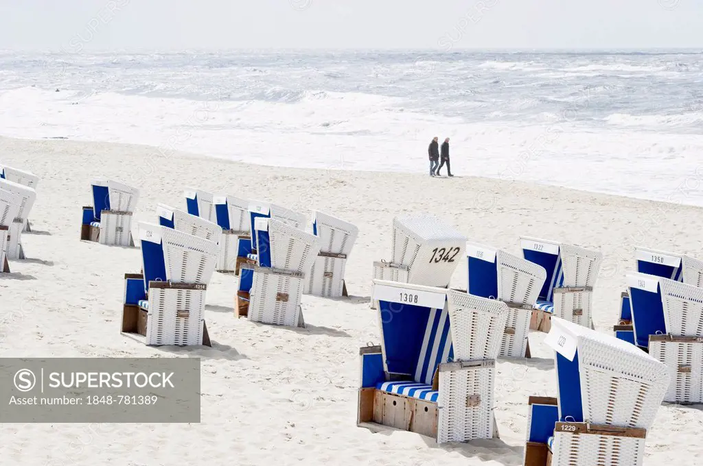 Blue and white beach chairs