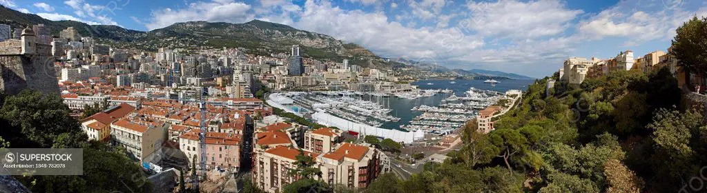 Monaco-Ville, panoramic view of the harbour and the town