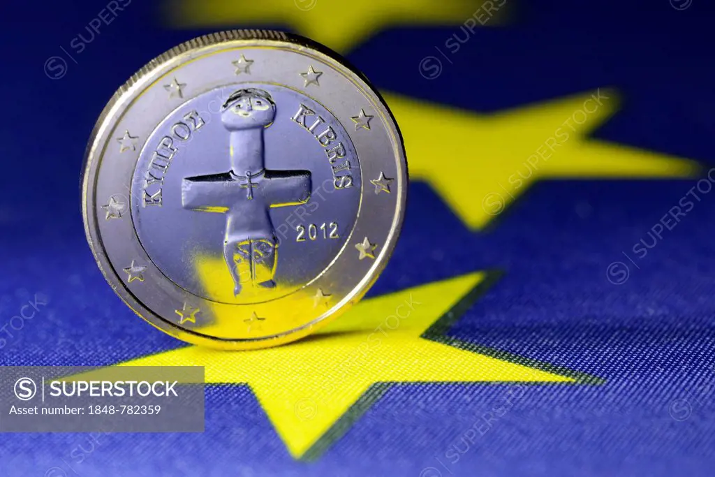 One euro coin from Cyprus on an EU flag