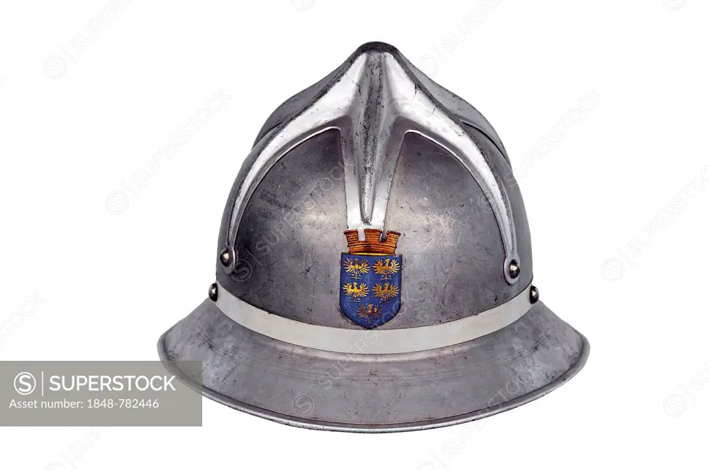 Austrian Spider firefighter's helmet, Feuer und Flamme - Die Feuerwehr von 1850 bis heute, an exhibition of 150 years of Lauf Fire Department, Lauf In...