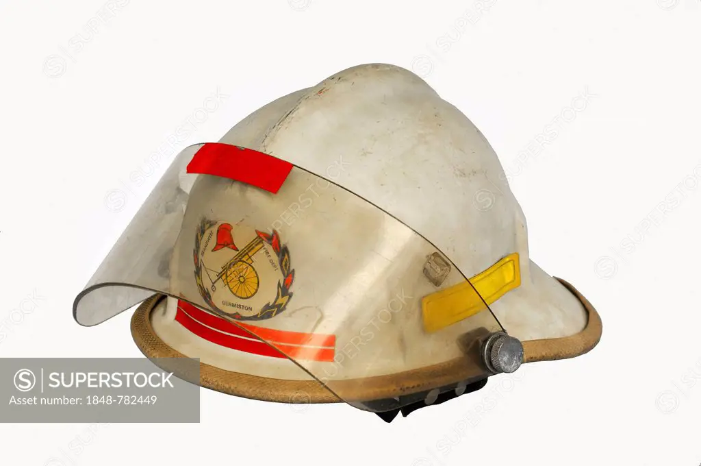 American firefighter's helmet with a protective visor and neck protection, Feuer und Flamme - Die Feuerwehr von 1850 bis heute, an exhibition of 150 y...