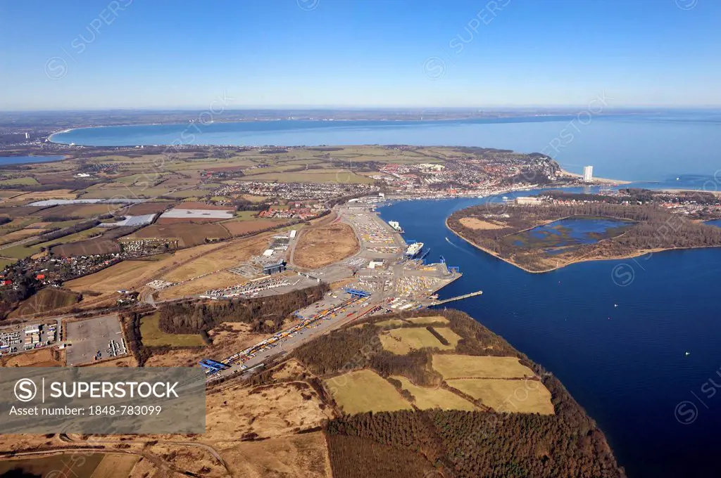 Aerial view, Skandinavienkai at Luebeck Port on the Trave River