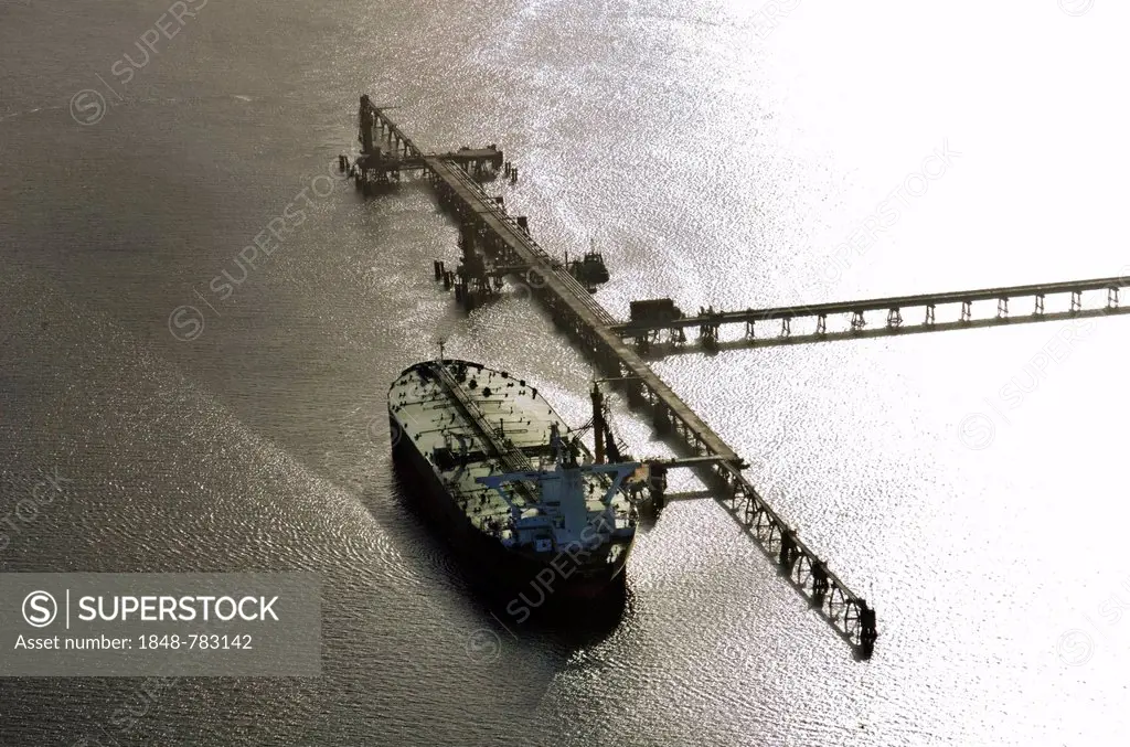 Aerial view, tanker loading at the marine loading arms of the Northwest oil line