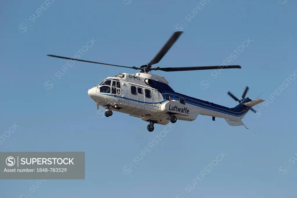 German Chancellor Angela Merkel leaving the CEBIT trade fair in a Cougar AS 532 helicopter from the Flugbereitschaft, the Special Air Mission Wing of ...