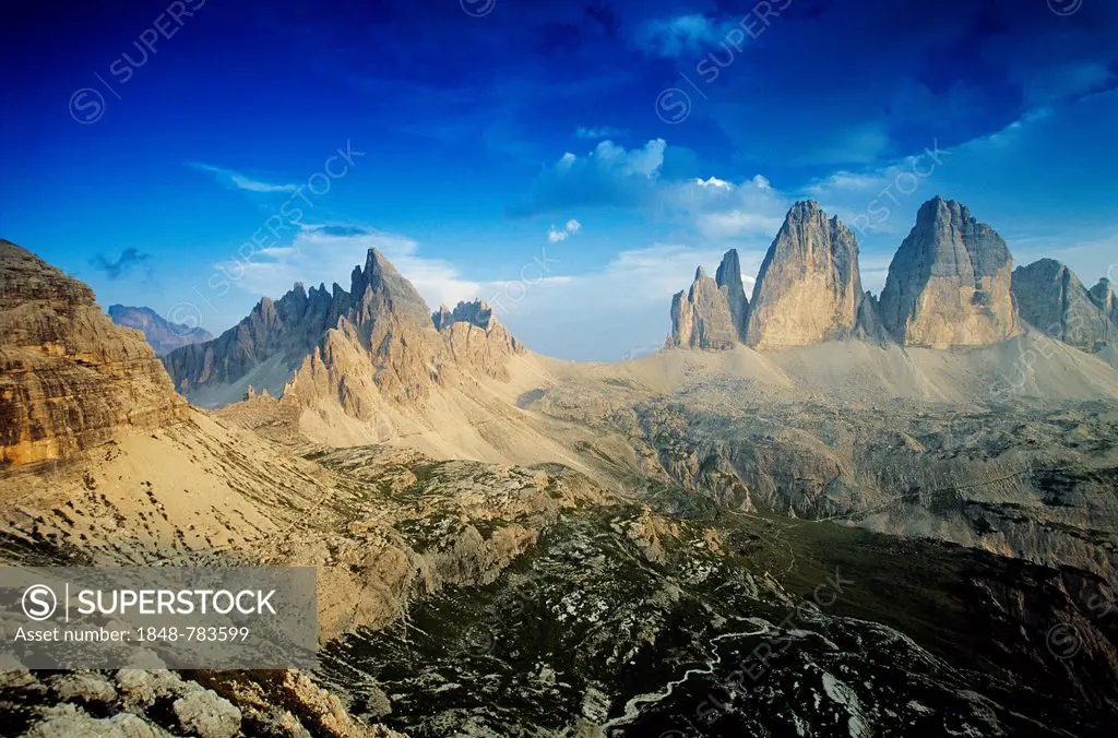 Mt Paternkofel, left, and the Tre Cime di Lavaredo, right