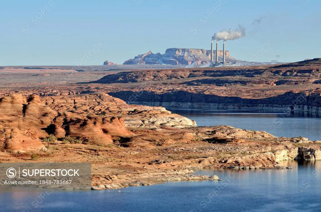 Lake Powell with a coal power plant, Navajo Generating Station