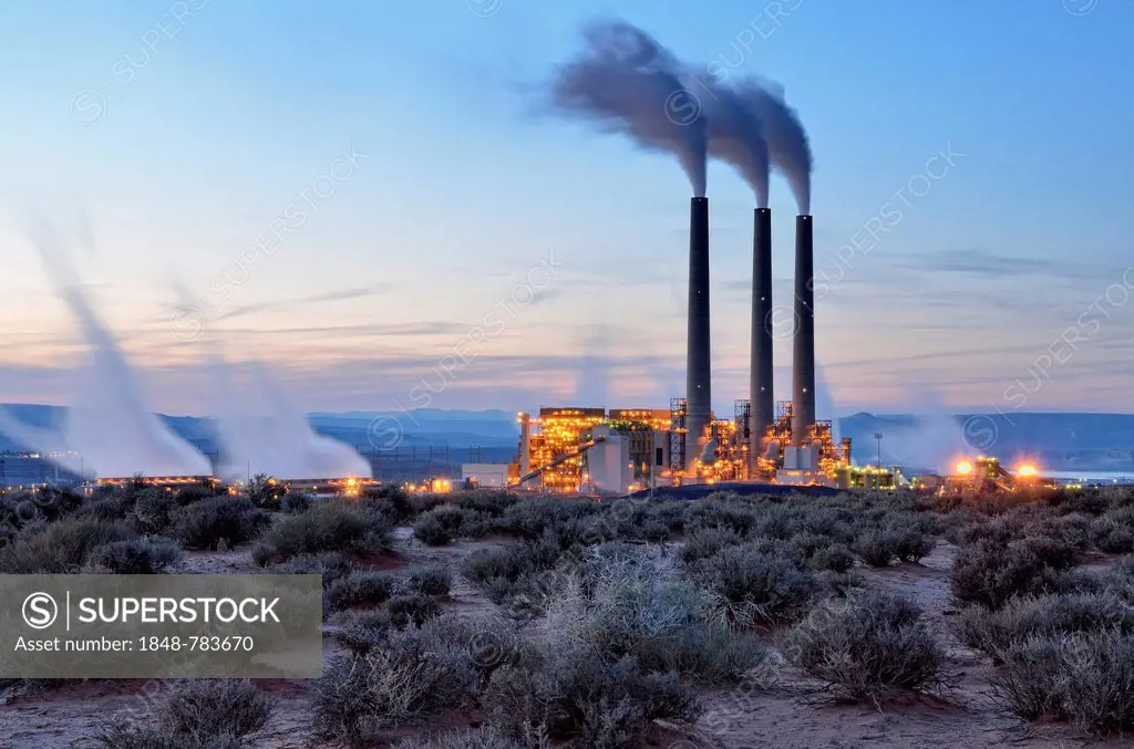 Coal power plant, Navajo Generating Station, in the evening