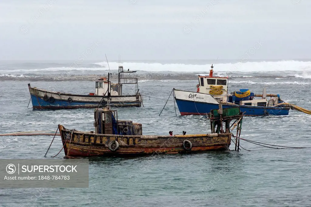 Special boats used for the extraction of diamonds in seabed mining in the South Atlantic off the coast of Port Nolloth, Northern Cape Province, South ...