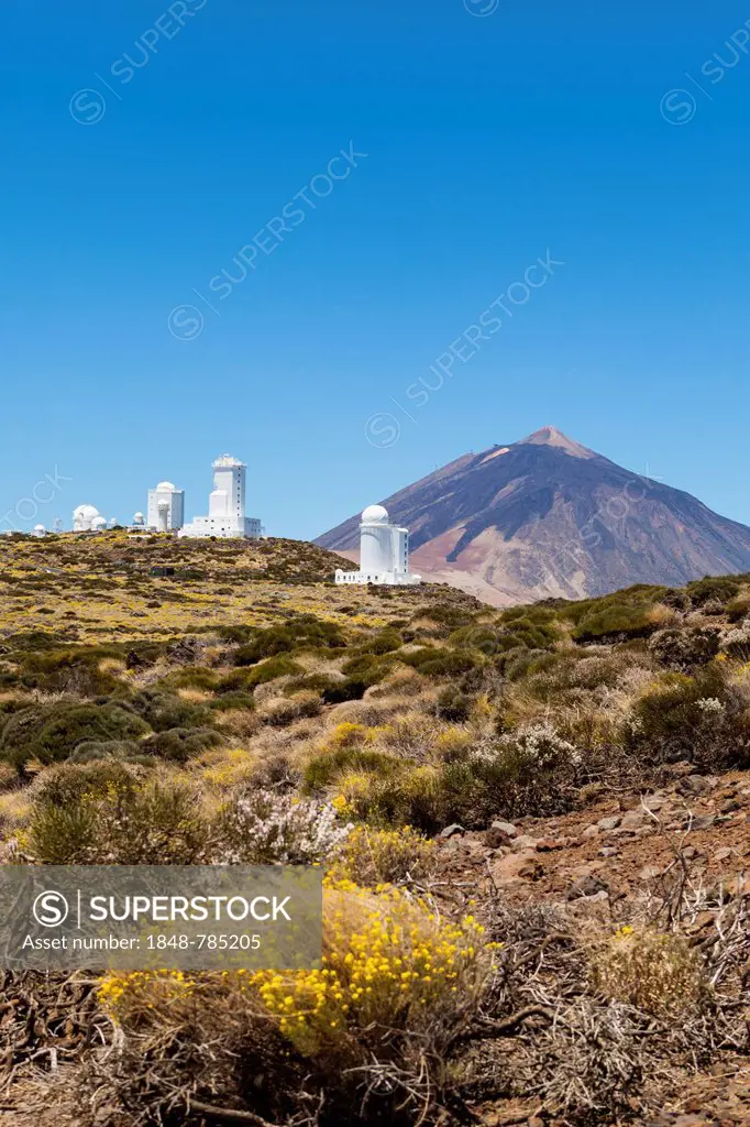 Observatorio del Teide, observatory in the Teide National Park, UNESCO World Heritage Site, Mount Teide volcano at back