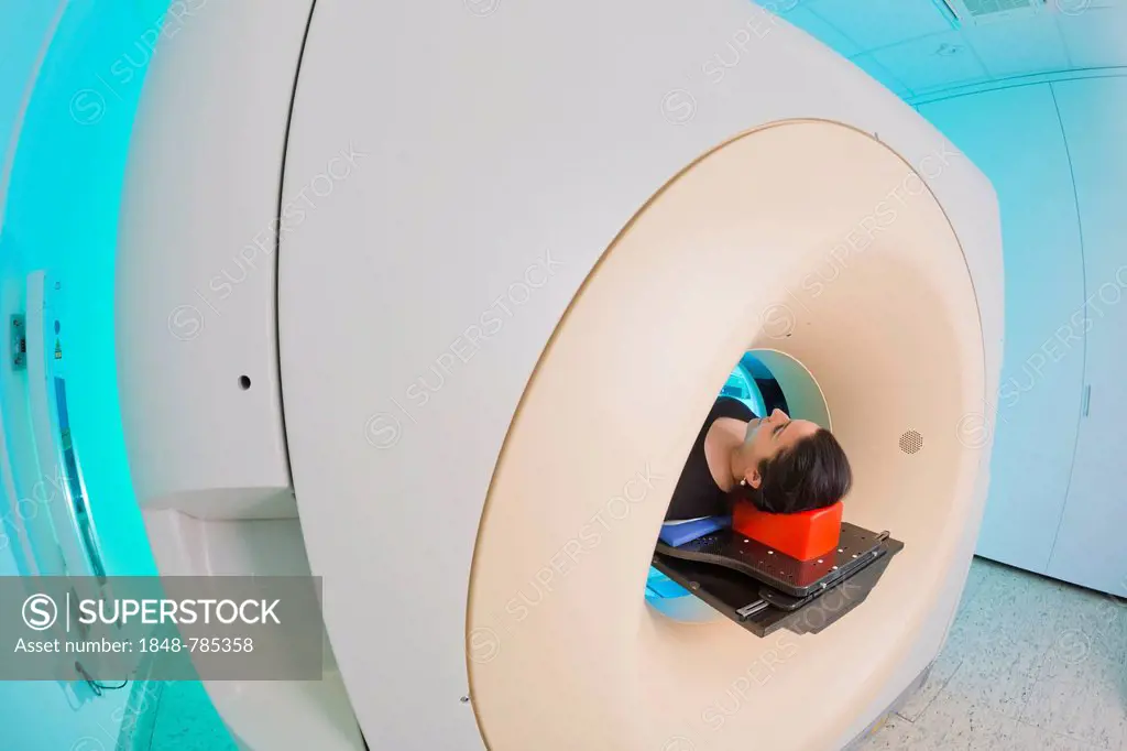 Patient lying in a computed tomography, CT scanner