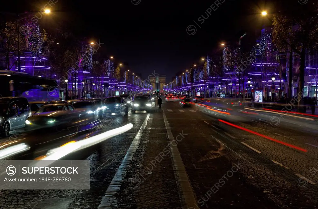Avenue des Champs-Elysees with Christmas lights, night scene