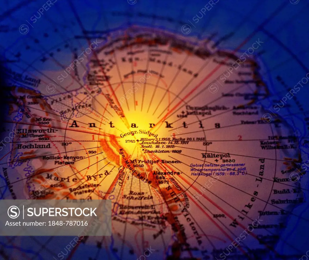 Globe with heat formation around Antarctica, symbolic image for climate change