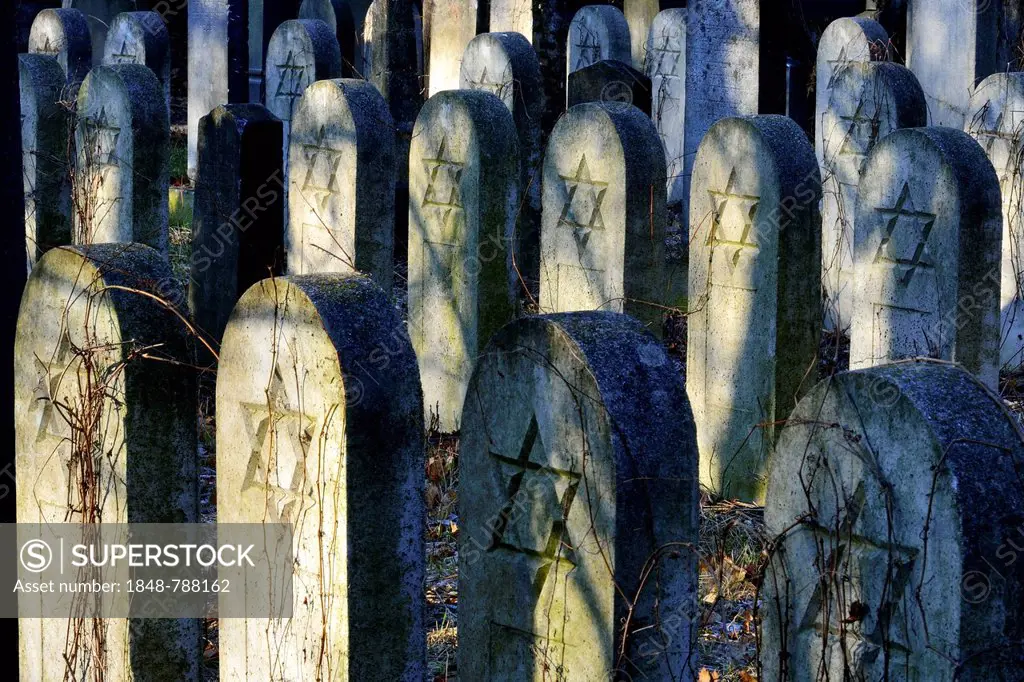 Group of old grave stones with Stars of David, Old Jewish cemetery, Zentralfriedhof central cemetary
