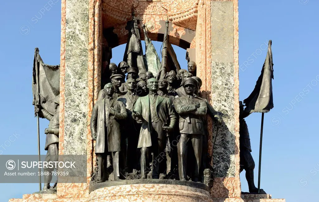 Mustafa Kemal Atatuerk with comrades, Monument of the Republic by Pietro Canonica, Taksim Square or Taksim Meydan