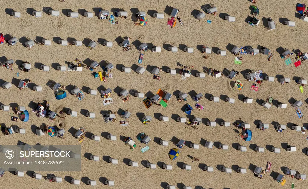 Aerial view, beach chairs on the beach