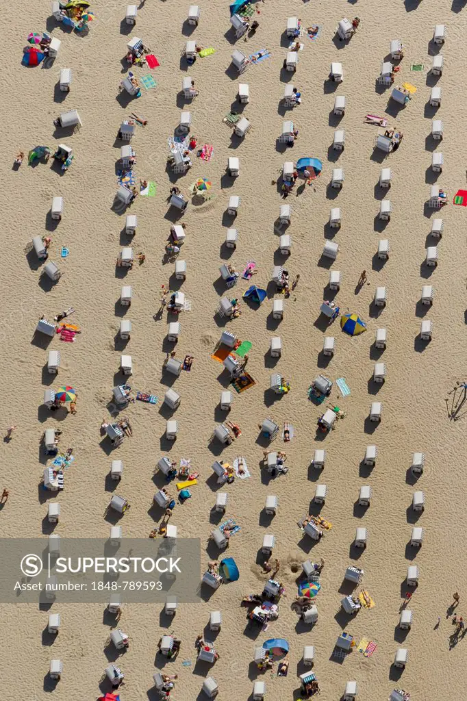 Aerial view, beach chairs on the beach