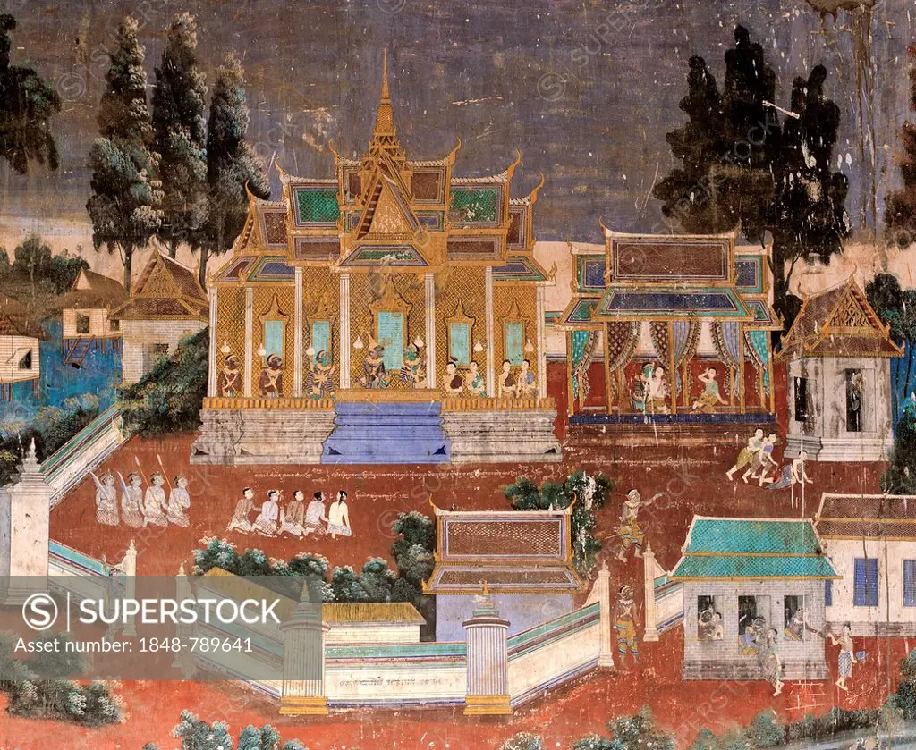 Wall painting from the Ramayana epic in the Silver Pagoda or Preah Vihear Preah Keo Morakot