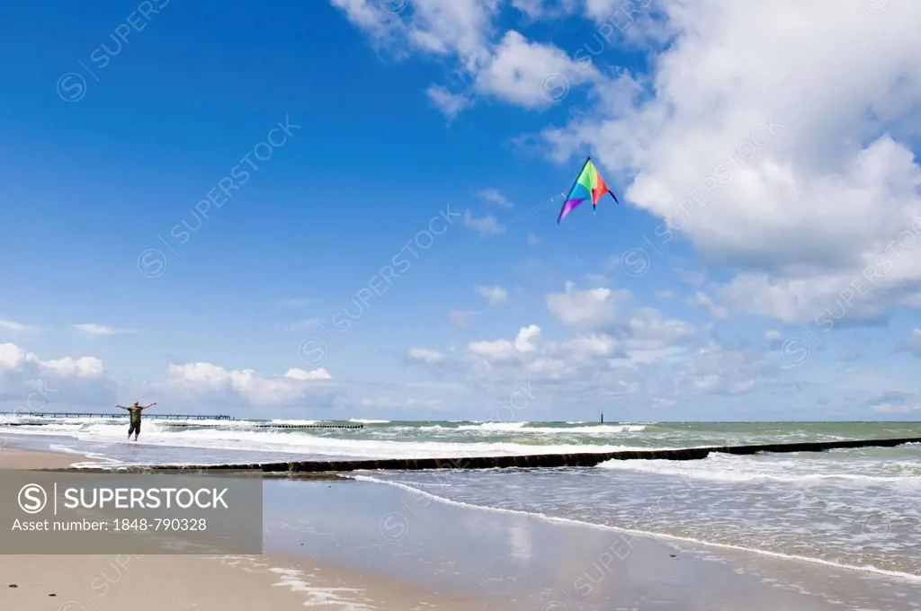 Kite on the beach of the Baltic Sea, Graal Mueritz, Mecklenburg-Western Pomerania, Germany, Europe