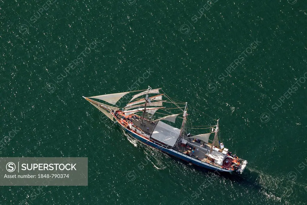 Aerial view, sailboat during the Hanse Sail Rostock