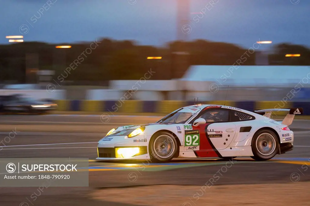Porsche No.92, drivers Marc Lieb, Germany, Richard Lietz, Austria, and Roman Dumas, France, qualifying run for the 24 hours of Le Mans
