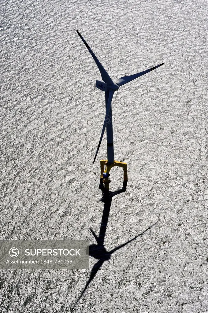 Aerial view, wind turbine, offshore wind farm, North Sea