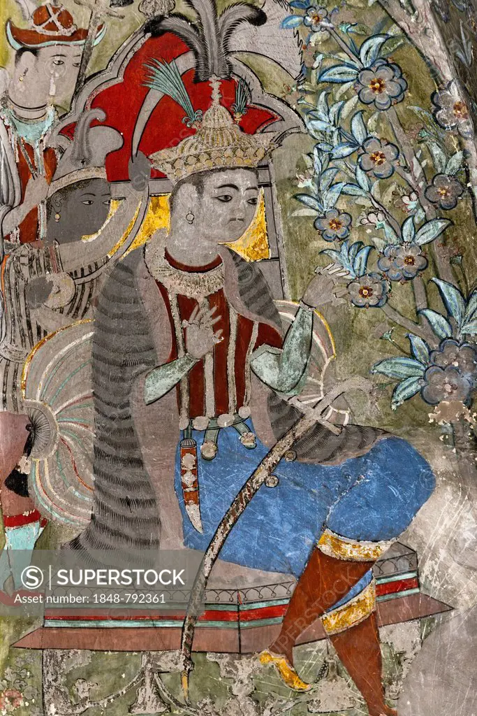 Ruler, mural or fresco painted with natural colours, Badal Mahal or Cloud Palace, Bundikalam school of painting, Taragarh Fort
