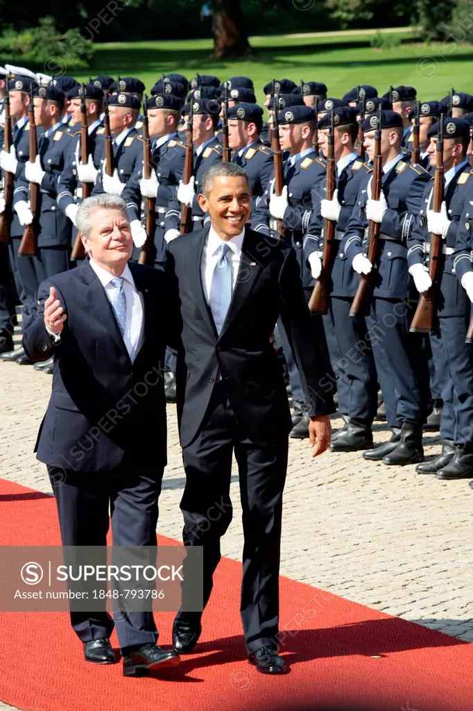 President Barack Obama during the welcoming ceremony at Bellevue Palace with the German President Joachim Gauck