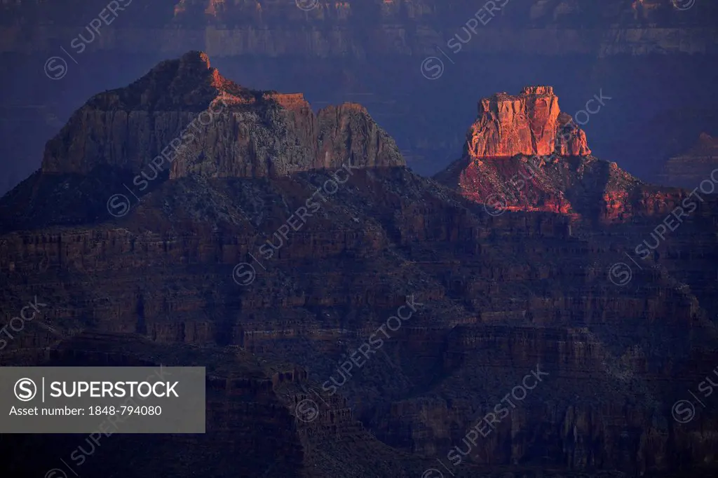 Zoroaster Temple and Brahma Temple in the evening light, North Rim