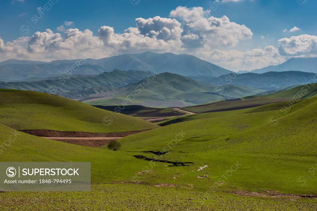 Green hilly landscape, on the border of Iran