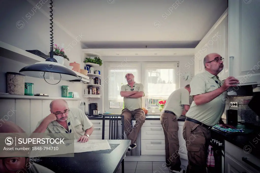 Man in a kitchen, multiple exposure