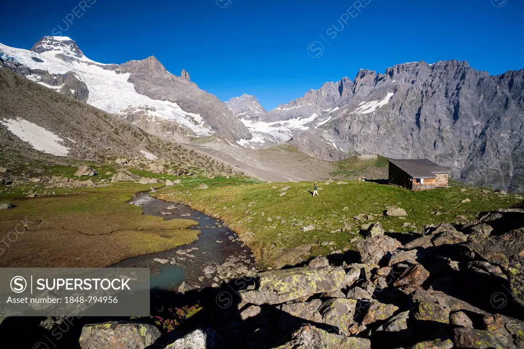 Schmadrihuette mountain hut with Tschingelfirn or Tschingel Glacier