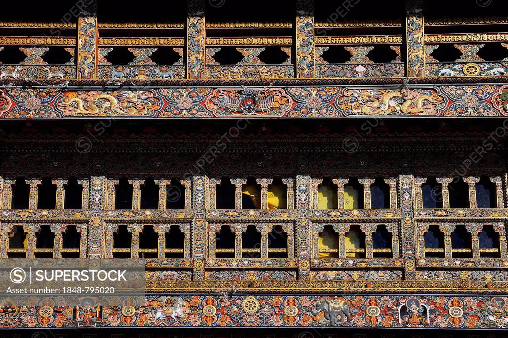Ornamental windows in Gangtey Monastery in Phobjika Valley