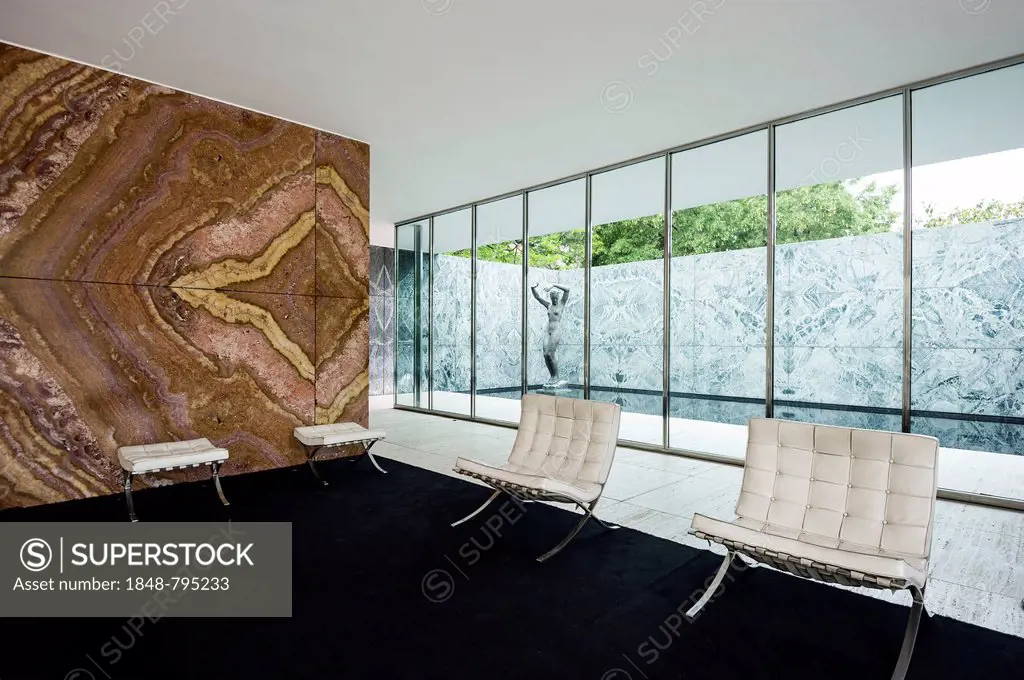 Barcelona Pavilion, reconstructed German Pavilion for the 1929 World Fair, by architect Ludwig Mies van der Rohe