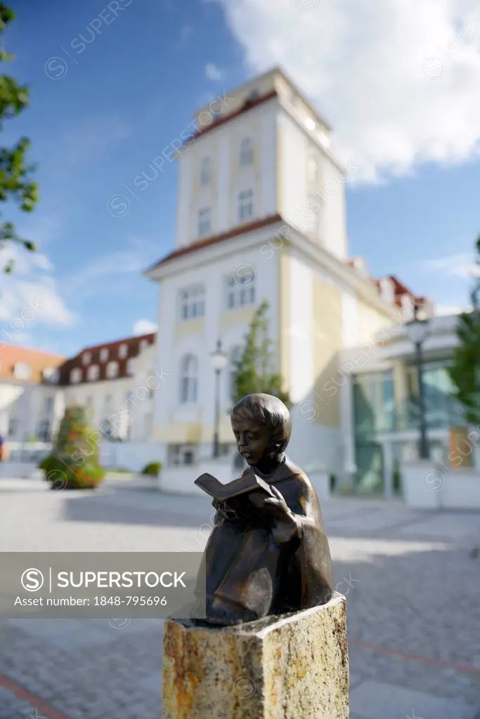 Bronze sculpture by Helmut Bourger, Kurhaus spa building, Baltic Sea resort town of Binz