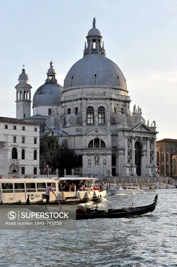 Church of Santa Maria della Salute and gondola on the Grand Canal, Canal Grande, Venice, Italy, Europe