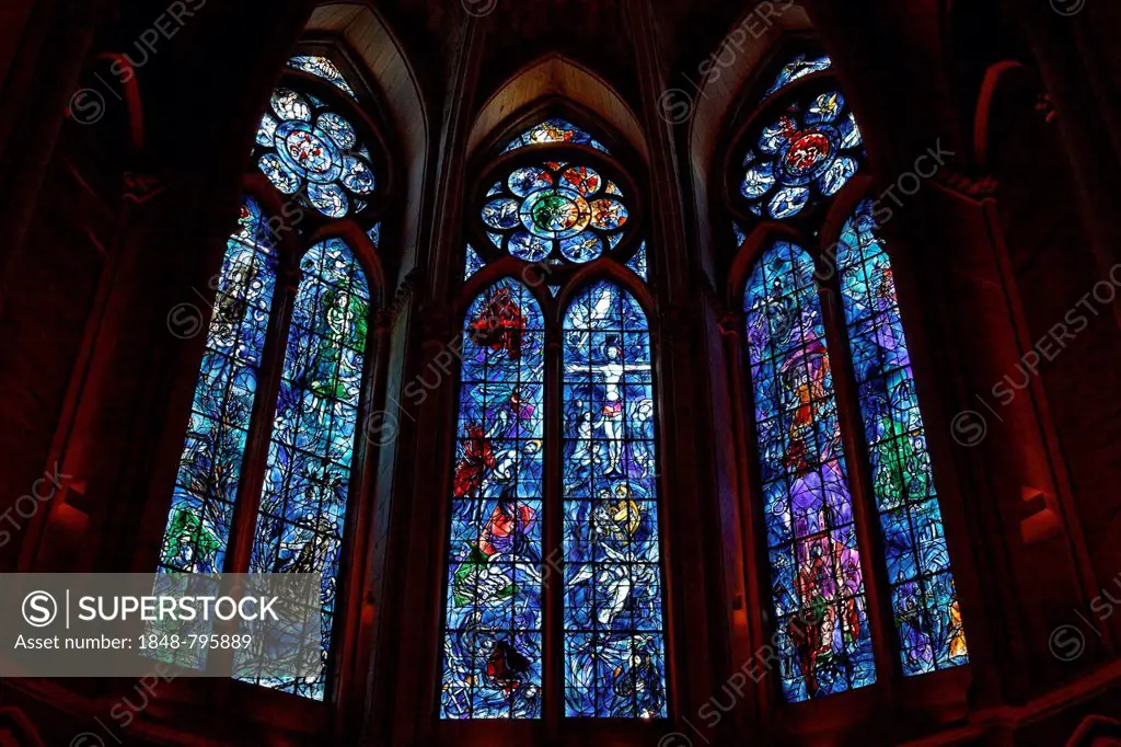Cathedral of Notre Dame, Reims, stained-glass windows by Chagall, Via Francigena, department of Marne, Champagne-Ardenne region, France, Europe