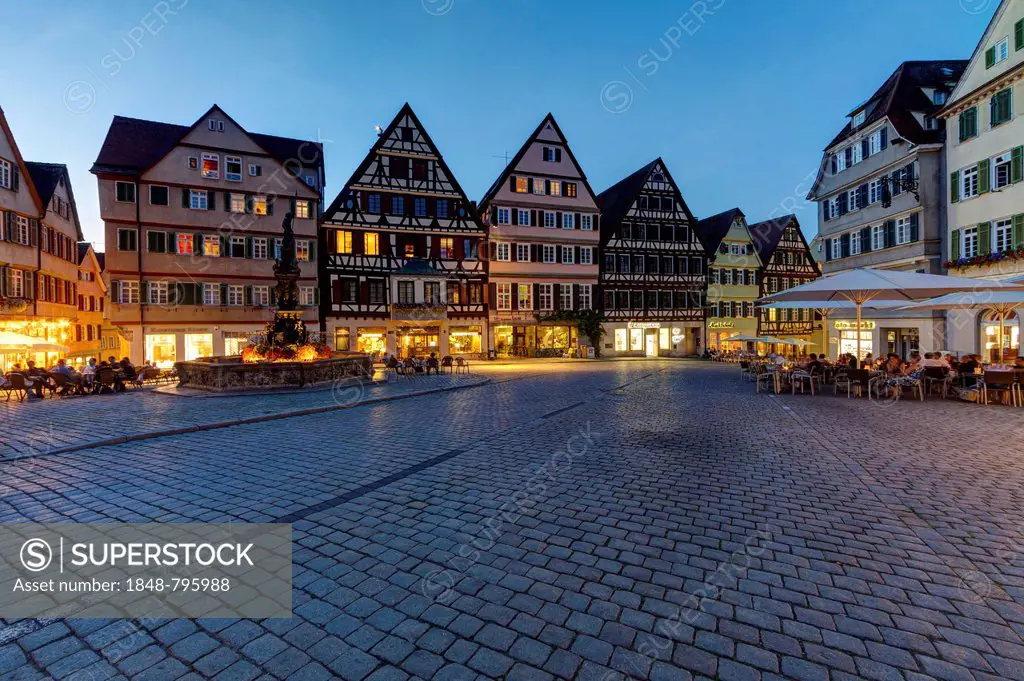 Market square with Town Hall, Tuebingen, Swabian Alb, Baden-Wuerttemberg, Germany, Europe, PublicGround