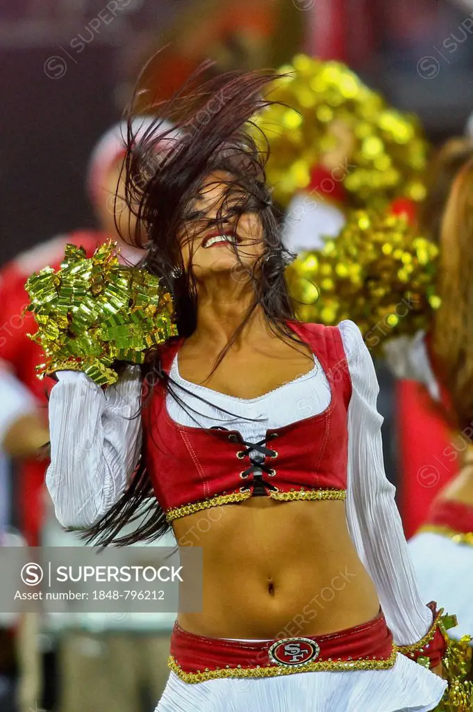Cheerleader of the 49ers dances during the NFL International game between the San Francisco 49ers and the Denver Broncos on October 31, 2010 in London...