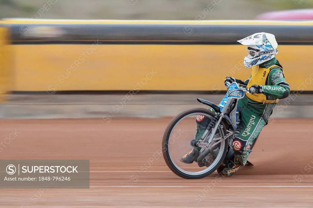 Laszlo Meszaros, #9 Hungary, competes in the 4th heat of the Austrian speedway championship on October 7, 2012 in Eggendorf, Austria, Europe