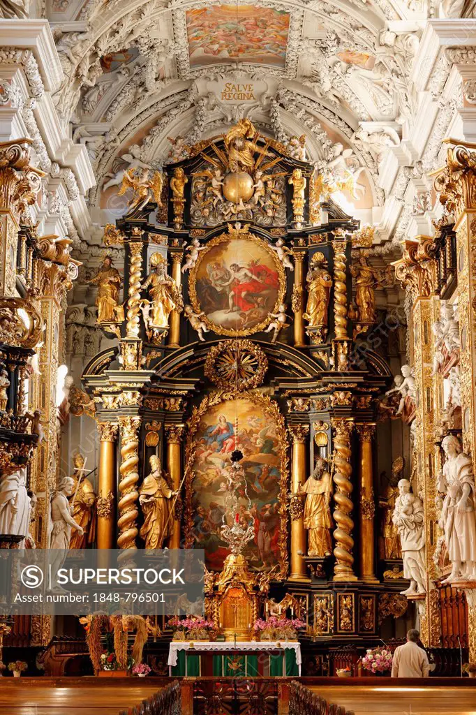 Main altar, abbey church, Cistercian Abbey of Schlierbach, Traunviertel region, Upper Austria, Austria, Europe