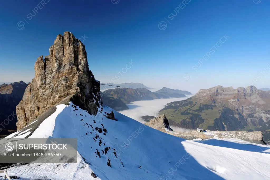 View over a sea of fog, Titlis Mountain, Obwalden, Switzerland, Europe