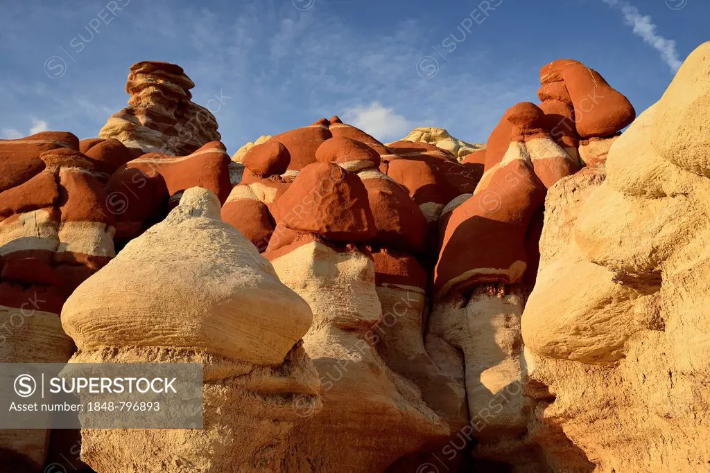 Eroded hoodoos and rock formations discolored by minerals, Blue Mosquito Canyon, Coal Mine Mesa, Painted Desert, Hopi Reservation, Navajo Nation Reser...