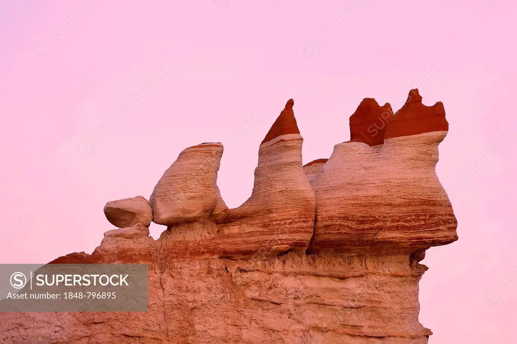 Fatali Hoodoos, eroded hoodoos and rock formations discolored by minerals, Blue Mosquito Canyon, Coal Mine Mesa, Painted Desert, Hopi Reservation, Nav...